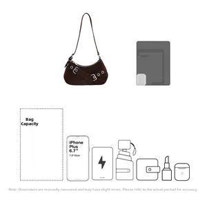 Brown suede underarm bag detail showing internal capacity for phone and essentials