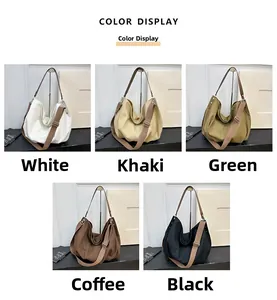 Multi-color selection of large canvas hobo bags in white, khaki, green, coffee and black