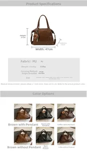 Size chart and dimensions for large PU leather tote bag with punk style aesthetic