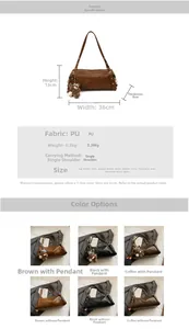 Detailed size chart and color options for large retro PU leather cylinder tote bag