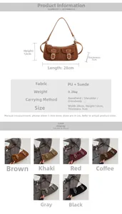 Detaillierte Größentabelle und Materialinfos für die Vintage Baguette-Tasche mit Wildleder