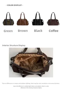 Detail of spacious interior lining and four color options for the vintage tote bag