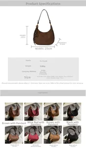 Detailed size specifications for the vintage crescent-shaped faux suede crossbody bag