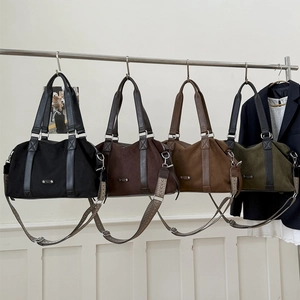 Large capacity faux suede tote bag in four colors with decorative woven shoulder strap