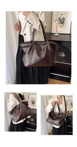 Detailed views of a dark brown large tote bag with star rivets and vintage leather texture