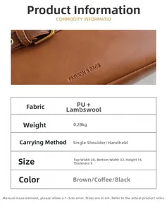 Detail showing plush lamb wool stitching and leather texture of the shoulder bag