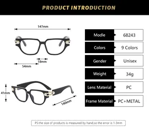 Tableau des tailles détaillé pour lunettes rétro avec dimensions de monture de 147mm