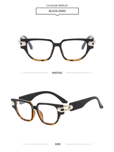 Monture de lunettes œil de chat noir et demi avec détail perle sur les charnières