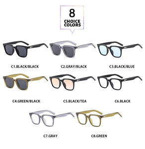 Matrix display of retro square sunglasses in eight colors with high quality metal hinges