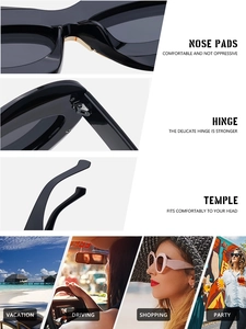 Vues détaillées des lunettes de soleil montrant les charnières et les plaquettes