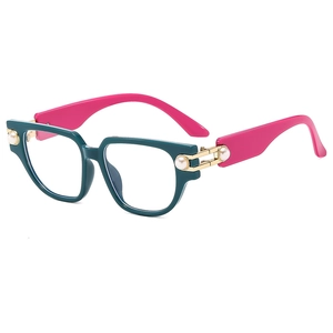 Lunettes rétro anti-lumière bleue avec monture sarcelle et branches ornées de perles