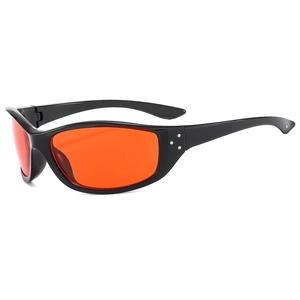 Fashion cat eye sports sunglasses with black frame, orange lenses and silver dot accents