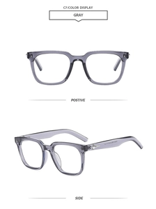Front and side view of grey translucent square frame sunglasses with metal stud accents