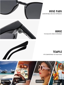 Detail of ergonomic nose pads and hinges on retro round black frame sunglasses
