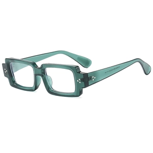 Lunettes de soleil rectangulaires rétro avec monture verte transparente et rivets argentés