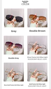 Detailed grid view showing various frame colors and tinted lenses for oversized sunglasses