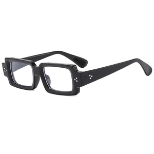 Classic vintage black square sunglasses with silver metal rivets and thick frame design