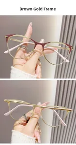 Détails de montures de lunettes œil-de-chat en métal or brun et rose avec branches texturées