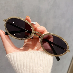 Lunettes De Soleil Ovales Vintage Pour Femmes Monture Métallique Texturée Rétro Protection UV400 Mode Tendance