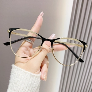 Lunettes anti-lumière bleue œil de chat élégantes avec monture vintage métal noir et or