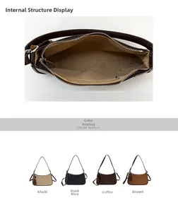 Detailed interior view and color options for the vintage faux suede hobo shoulder bag