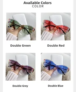 Détails de lunettes œil de chat sans monture avec strass colorés en quatre dégradés