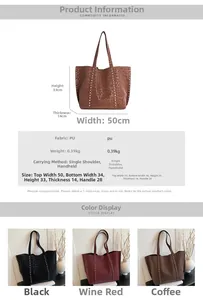 Size chart showing large leopard tote dimensions and brown, black, burgundy colors