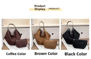 Suede tote bag set with matching pouch available in coffee, brown, and black colors