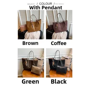 Retro tote bags in brown, green, and black with matching pouches and tassel charms