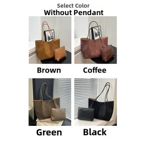 Four colors of large suede tote bags featuring matching inner pouches and long shoulder straps