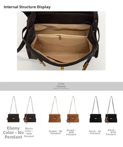 Detail of interior compartments and various color options for the faux suede tote bag