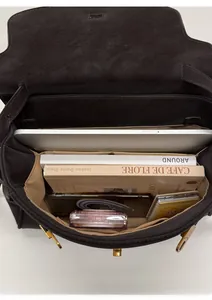 Top view showing the large internal capacity of the brown leather commuter tote bag