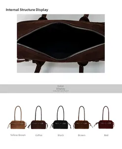 Interior view and five color options of this vintage suede commuter underarm handbag