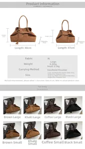 Size chart detail showing large and small retro PU tote bag dimensions and specifications