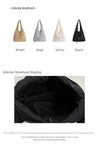 Detail view of large tote bag interior and four color options in minimalist style