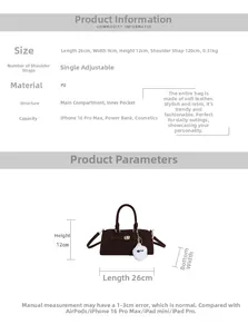 Guida taglie borsa a tracolla in pelle scamosciata PU con dimensioni 26x9x12cm e dettagli