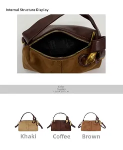 Detailed view of the Boston bag interior structure and vintage suede leather color options