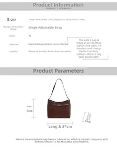 Specifiche dettagliate delle dimensioni della borsa tote vintage in pelle PU marrone