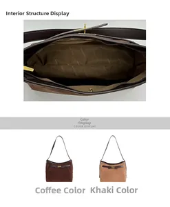Dettaglio interno della borsa tote in pelle scamosciata con tasca e finiture metalliche