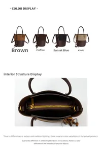 Detail of four-color bucket bags showing material contrast and internal zipper closure