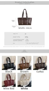 Detailed size chart for retro tote bag featuring dimensions and PU material specifications