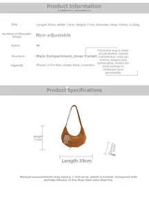 Detailed size chart of the brown PU leather crescent bag with dimensions 39x13x17cm