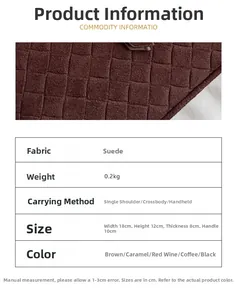 Detailed size specifications and dimensions for the brown suede woven box bag