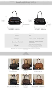 Detailed size chart for retro PU leather tote bags showing large and small bag dimensions