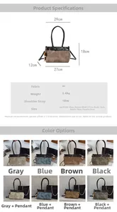 Detailed size chart and multi-color options for the casual PU tote bag with bear charm