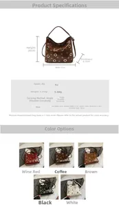 Tableau des tailles et options de couleurs pour ce sac à main vintage ajouré en PU