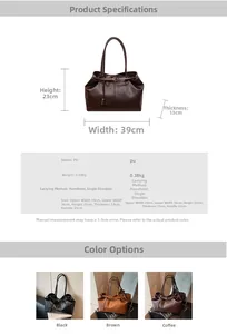 Detailed size and material guide for vintage PU leather tote bag with large capacity