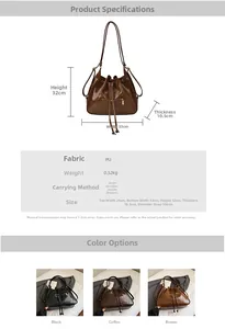 Detail view of large drawstring bucket backpack with vintage quilted stitching and dimensions