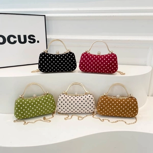 Pochette De Soirée En Velours À Pois Strass Poignée En Métal Chaîne Amovible Sac À Bandoulière Pour Fête Banquet Mariage