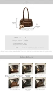 Detailed size chart and dimensions of the retro PU leather underarm bag with teddy bear charm